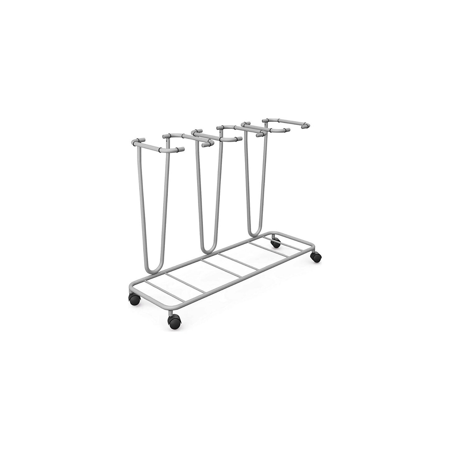 Waste sack stand without lid, for capacity 3 x 70 l, wheeled base, powder coated tubular steel.