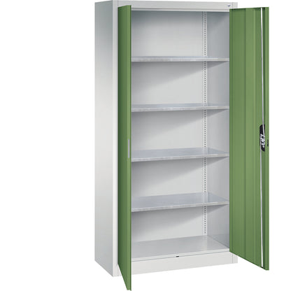 Workshop double door cupboard, HxWxD 1950 x 930 x 400 mm, light grey / reseda green.