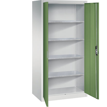 Workshop double door cupboard, HxWxD 1950 x 930 x 600 mm, light grey / reseda green.