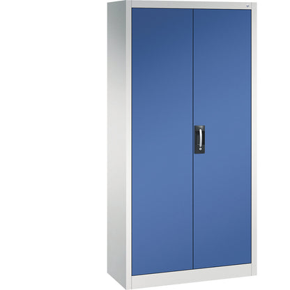Workshop double door cupboard, HxWxD 1950 x 930 x 400 mm, light grey / gentian blue.