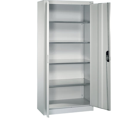 Workshop double door cupboard, HxWxD 1950 x 930 x 400 mm, light grey / light grey.