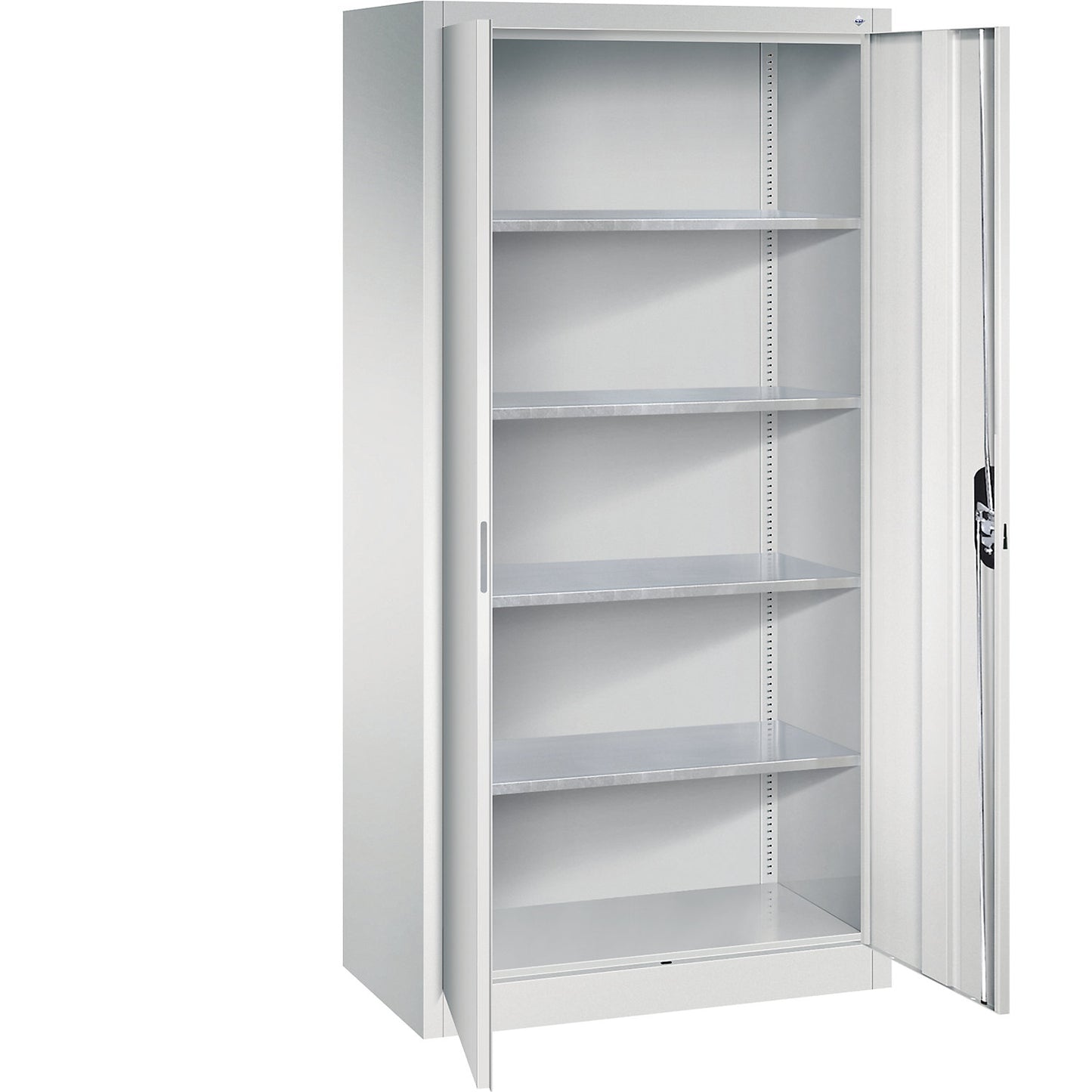 Workshop double door cupboard, HxWxD 1950 x 930 x 500 mm, light grey / light grey.