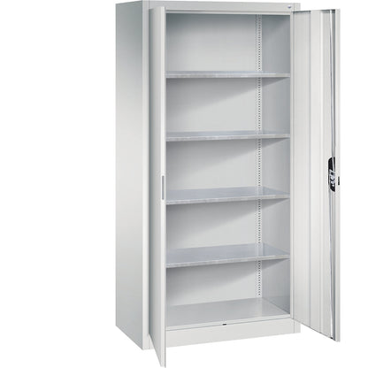 Workshop double door cupboard, HxWxD 1950 x 930 x 500 mm, light grey / light grey.