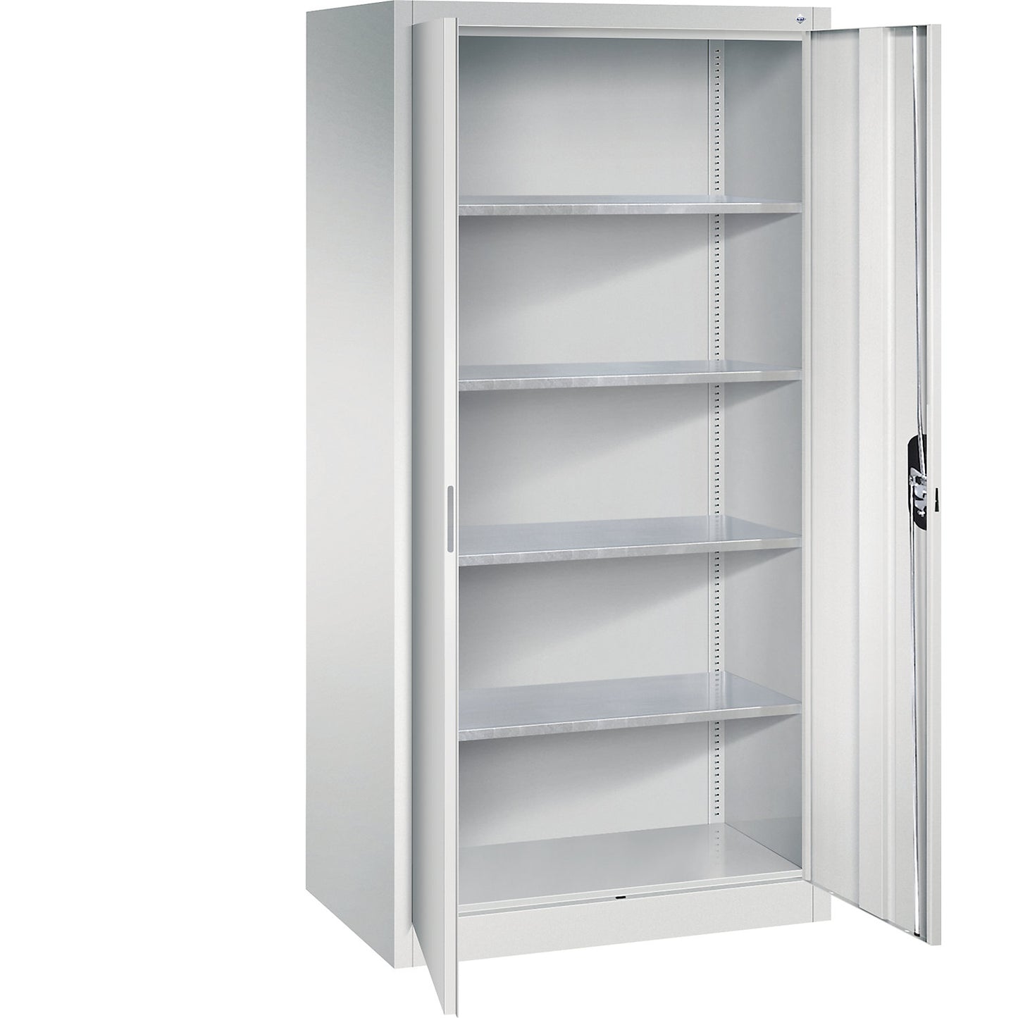 Workshop double door cupboard, HxWxD 1950 x 930 x 600 mm, light grey / light grey.