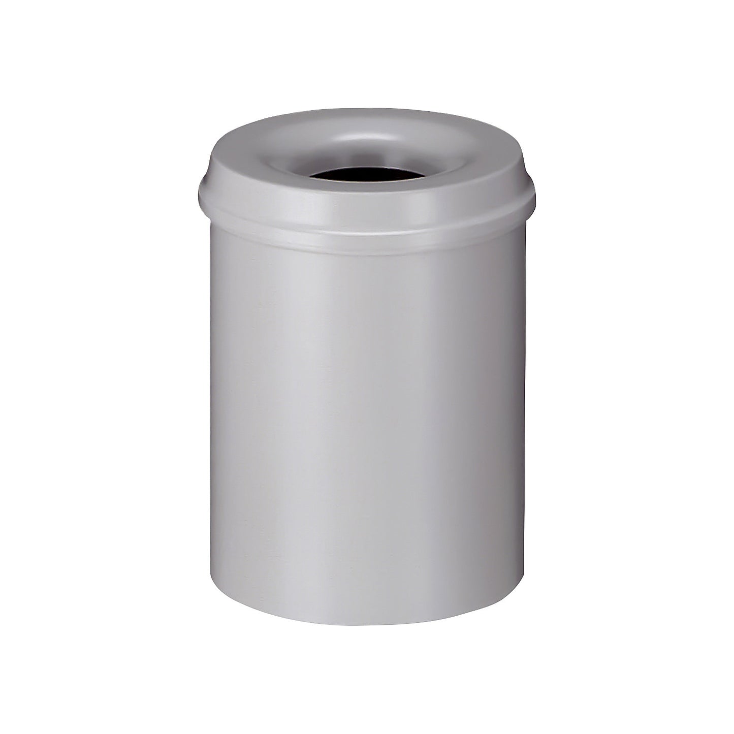 Safety waste paper bin, steel, self-extinguishing, capacity 15 l, HxØ 360 x 255 mm, body grey / extinguishing lid grey.