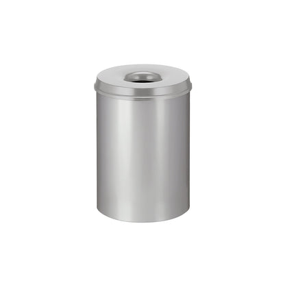 Safety waste paper bin, steel, self-extinguishing, capacity 30 l, HxØ 470 x 335 mm, body grey / extinguishing lid grey.