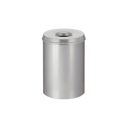 Safety waste paper bin, steel, self-extinguishing, capacity 30 l, HxØ 470 x 335 mm, body grey / extinguishing lid grey.