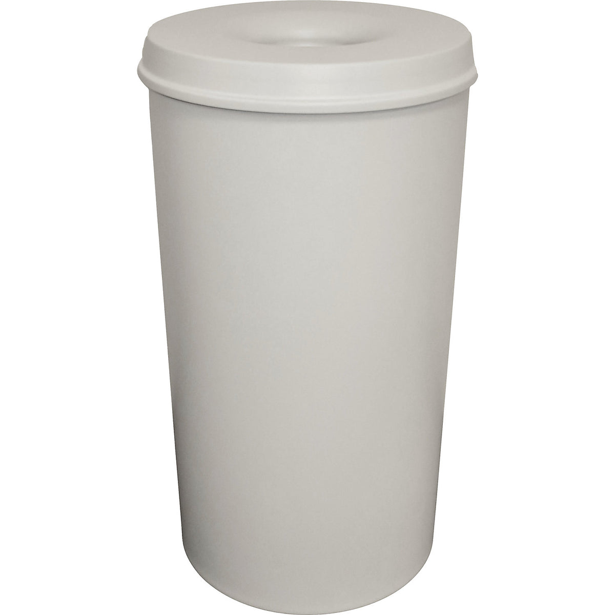 Safety waste paper bin, steel, self-extinguishing, capacity 50 l, HxØ 625 x 335 mm, body grey / extinguishing lid grey.