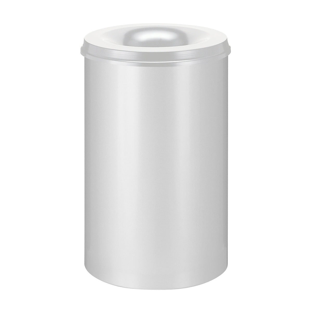 Safety paper bin, steel, flame retardant, capacity 110 l, HxØ 720 x 470 mm, body grey / extinguishing lid grey.
