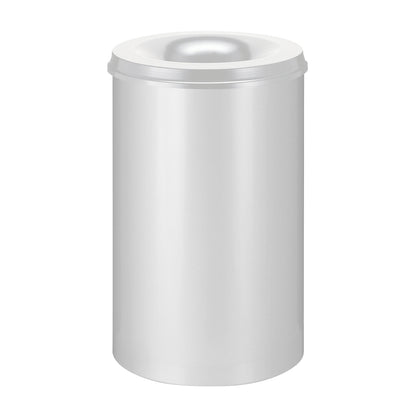 Safety paper bin, steel, flame retardant, capacity 110 l, HxØ 720 x 470 mm, body grey / extinguishing lid grey.