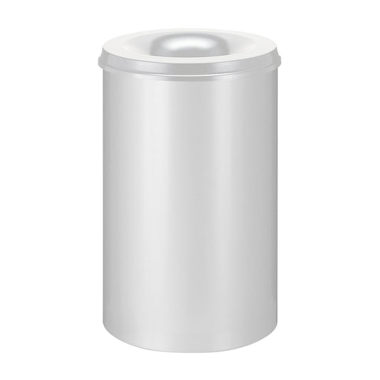Safety paper bin, steel, flame retardant, capacity 110 l, HxØ 720 x 470 mm, body grey / extinguishing lid grey.