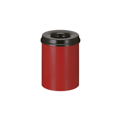 Safety waste paper bin, steel, self-extinguishing, capacity 15 l, HxØ 360 x 255 mm, body red / extinguishing lid black.
