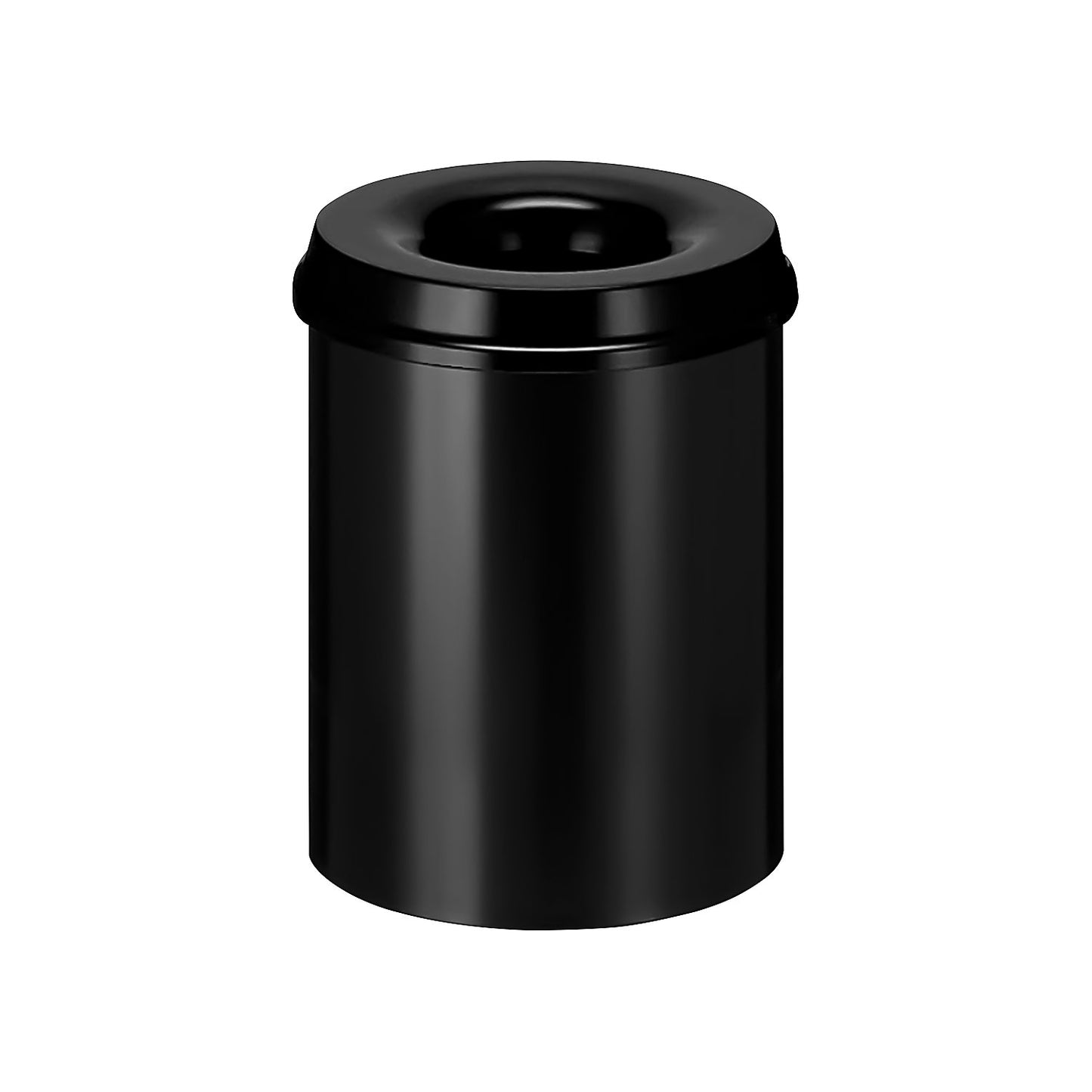 Safety waste paper bin, steel, self-extinguishing, capacity 15 l, HxØ 360 x 255 mm, body black / extinguishing lid black.