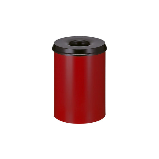 Safety waste paper bin, steel, self-extinguishing, capacity 30 l, HxØ 470 x 335 mm, body red / extinguishing lid black.