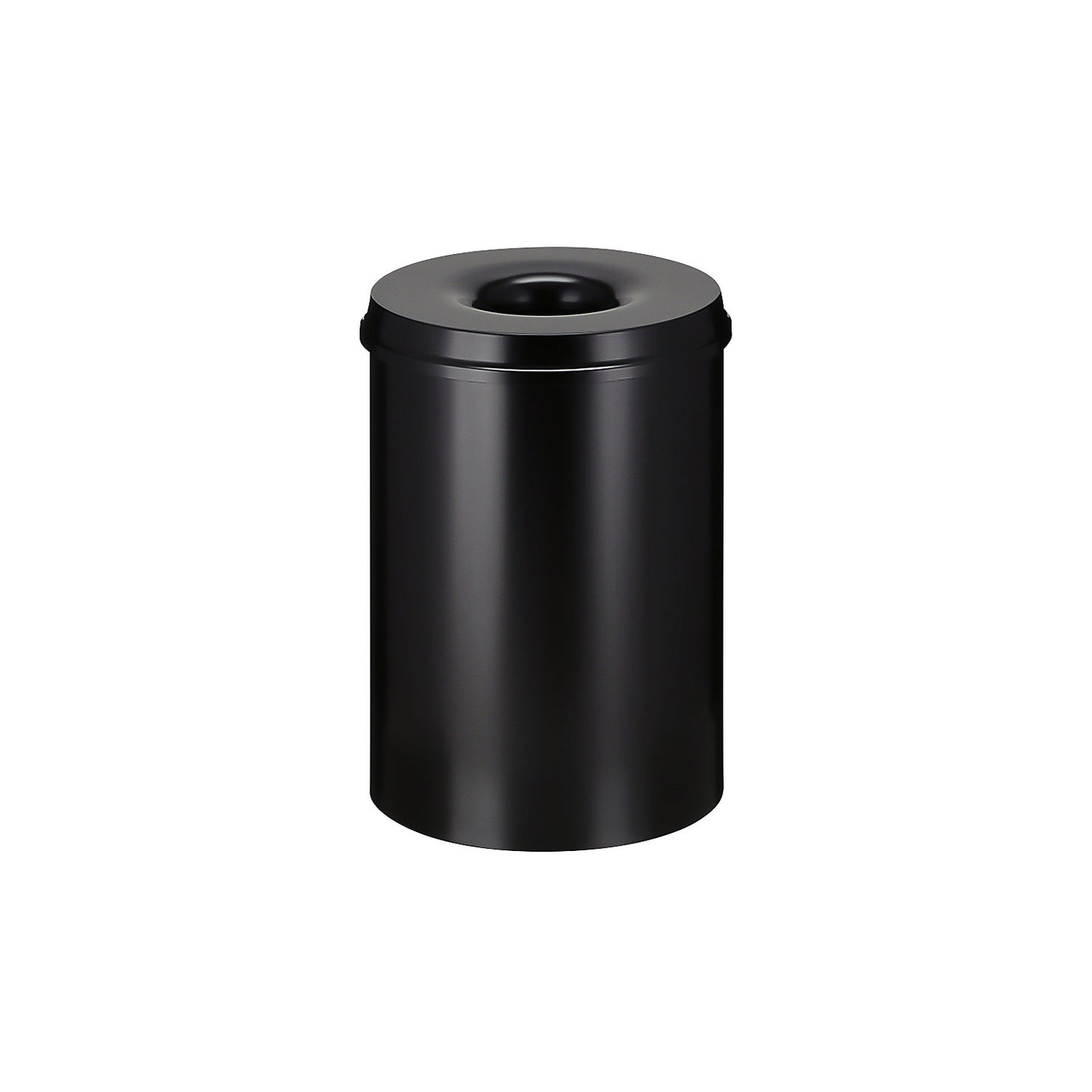 Safety waste paper bin, steel, self-extinguishing, capacity 30 l, HxØ 470 x 335 mm, body black / extinguishing lid black.