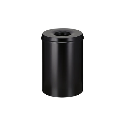 Safety waste paper bin, steel, self-extinguishing, capacity 30 l, HxØ 470 x 335 mm, body black / extinguishing lid black.