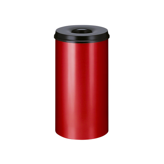 Safety waste paper bin, steel, self-extinguishing, capacity 50 l, HxØ 625 x 335 mm, body red / extinguishing lid black.
