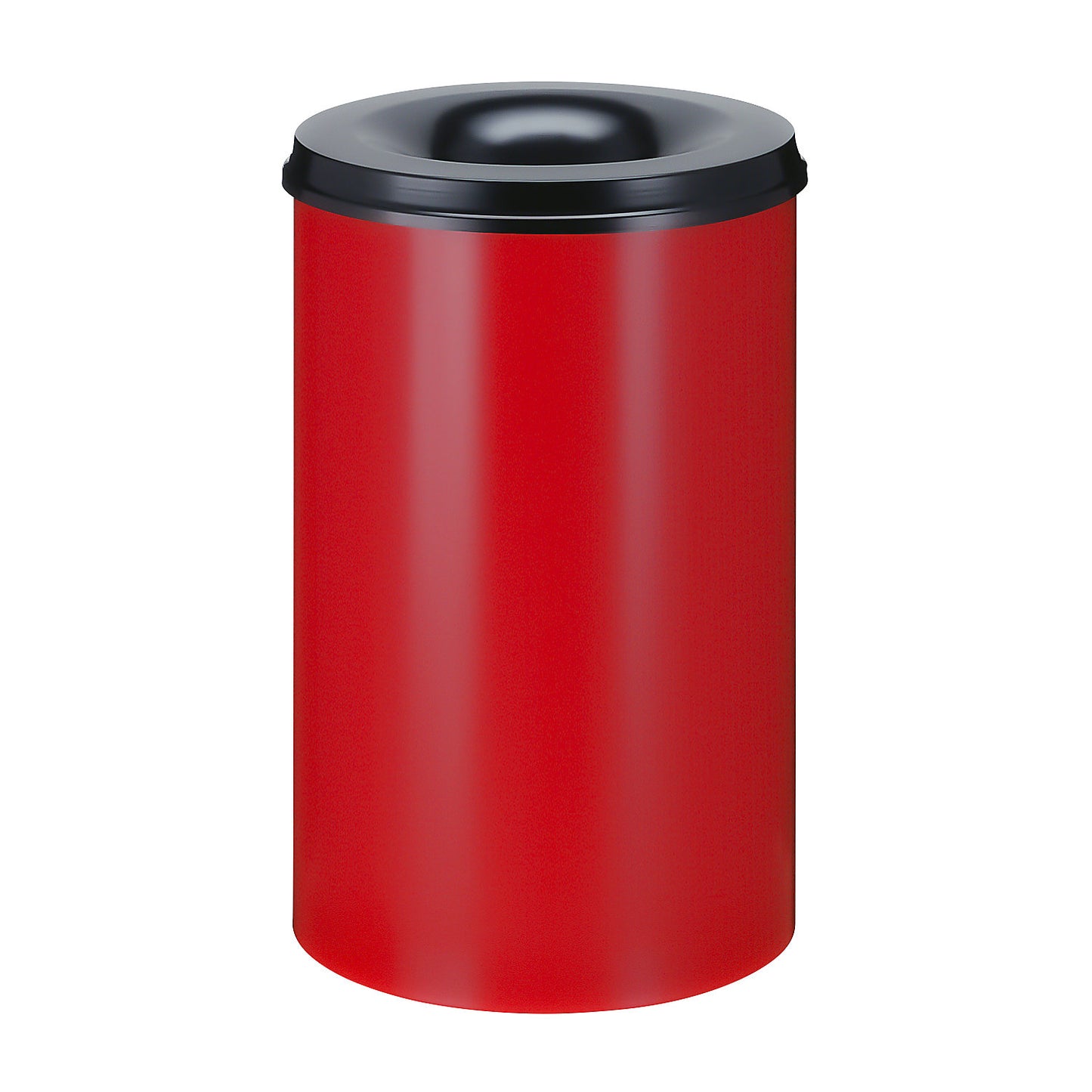 Safety paper bin, steel, flame retardant, capacity 110 l, HxØ 720 x 470 mm, body red / extinguishing lid black.