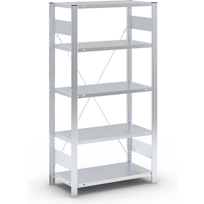 Boltless shelving unit, medium duty, single-sided, HxWxD 2000 x 1000 x 500 mm, zinc plated, standard shelf unit.
