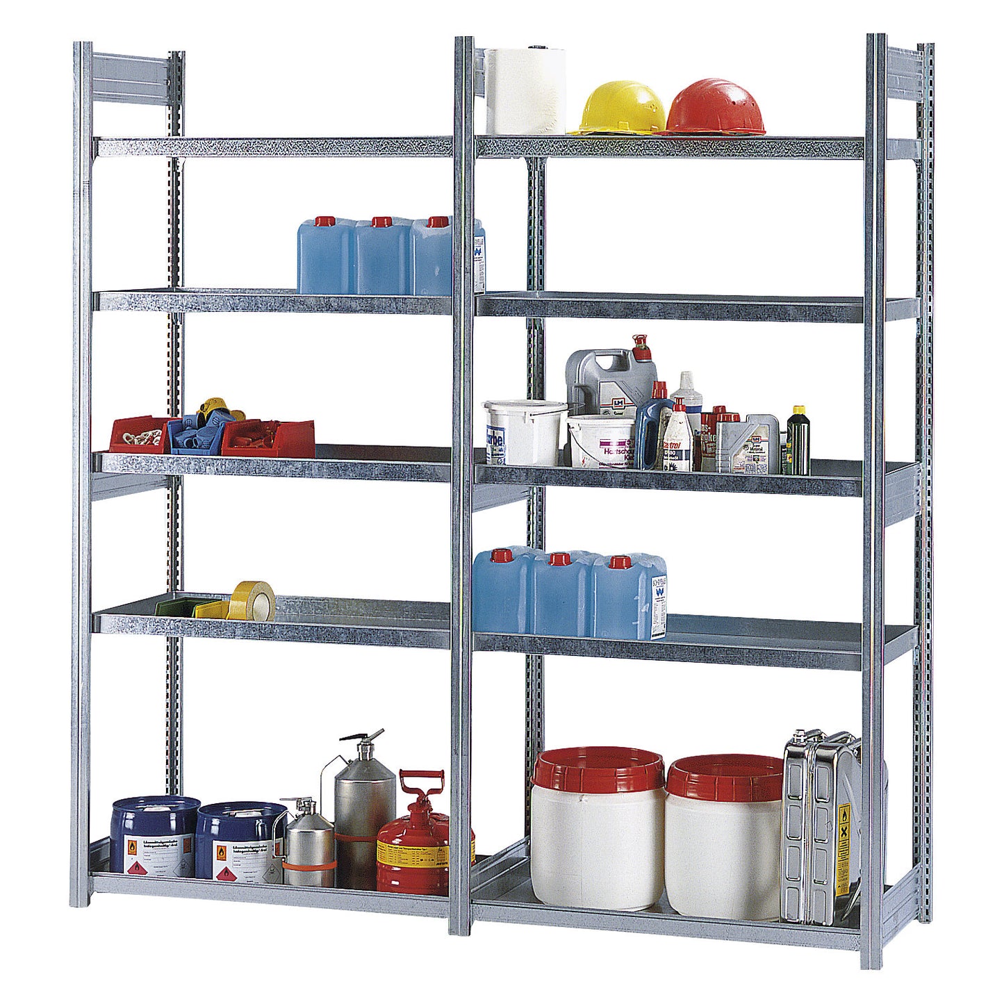Tray shelf unit, zinc plated steel, double-sided, h 2000 mm, tray WxD 1000 x 400 mm, extension shelf unit.