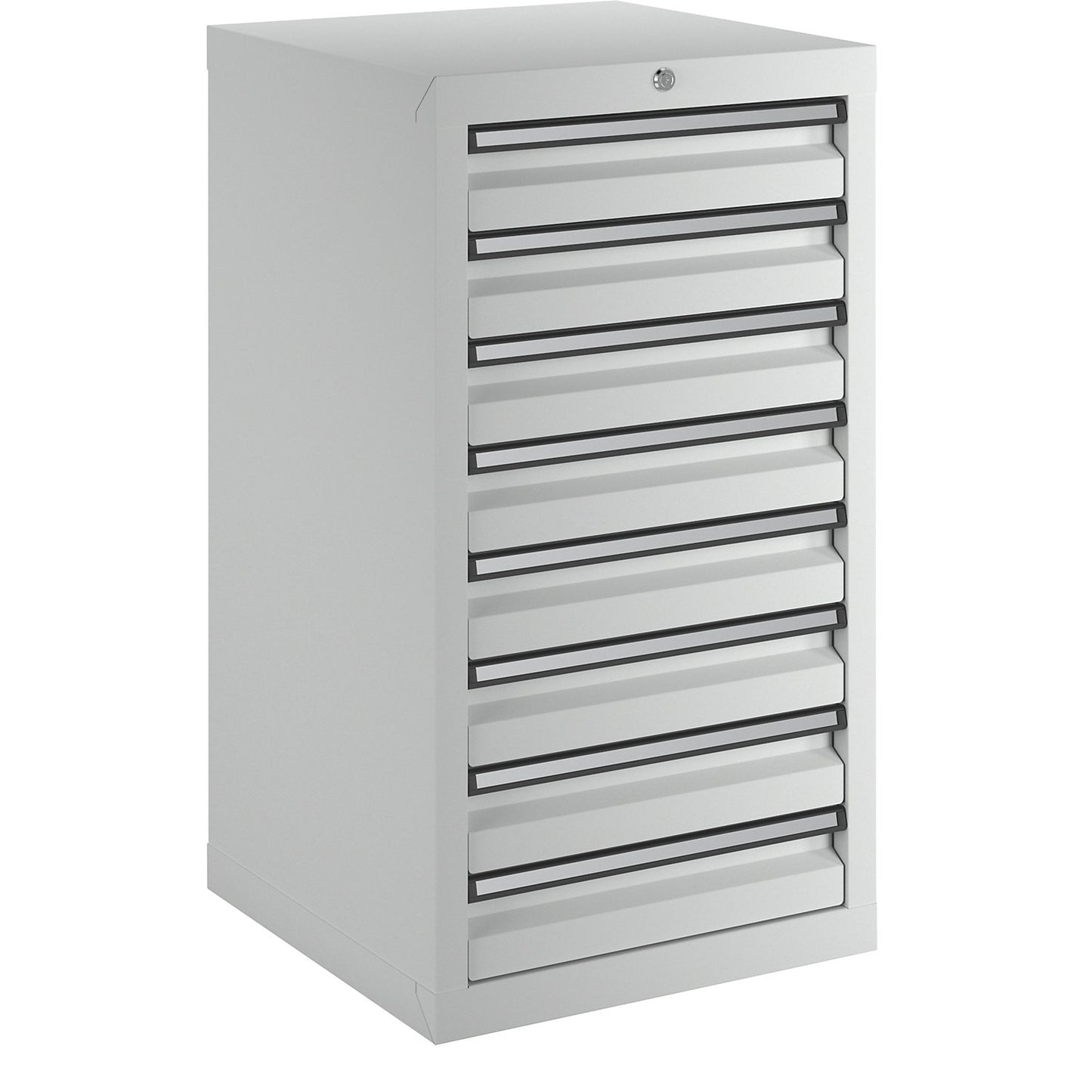 Drawer cupboard, HxWxD 900 x 500 x 500 mm, 8 x 100 mm high drawers, body and drawers, grey.