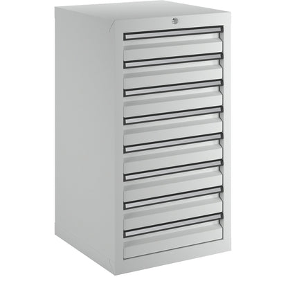 Drawer cupboard, HxWxD 900 x 500 x 500 mm, 8 x 100 mm high drawers, body and drawers, grey.