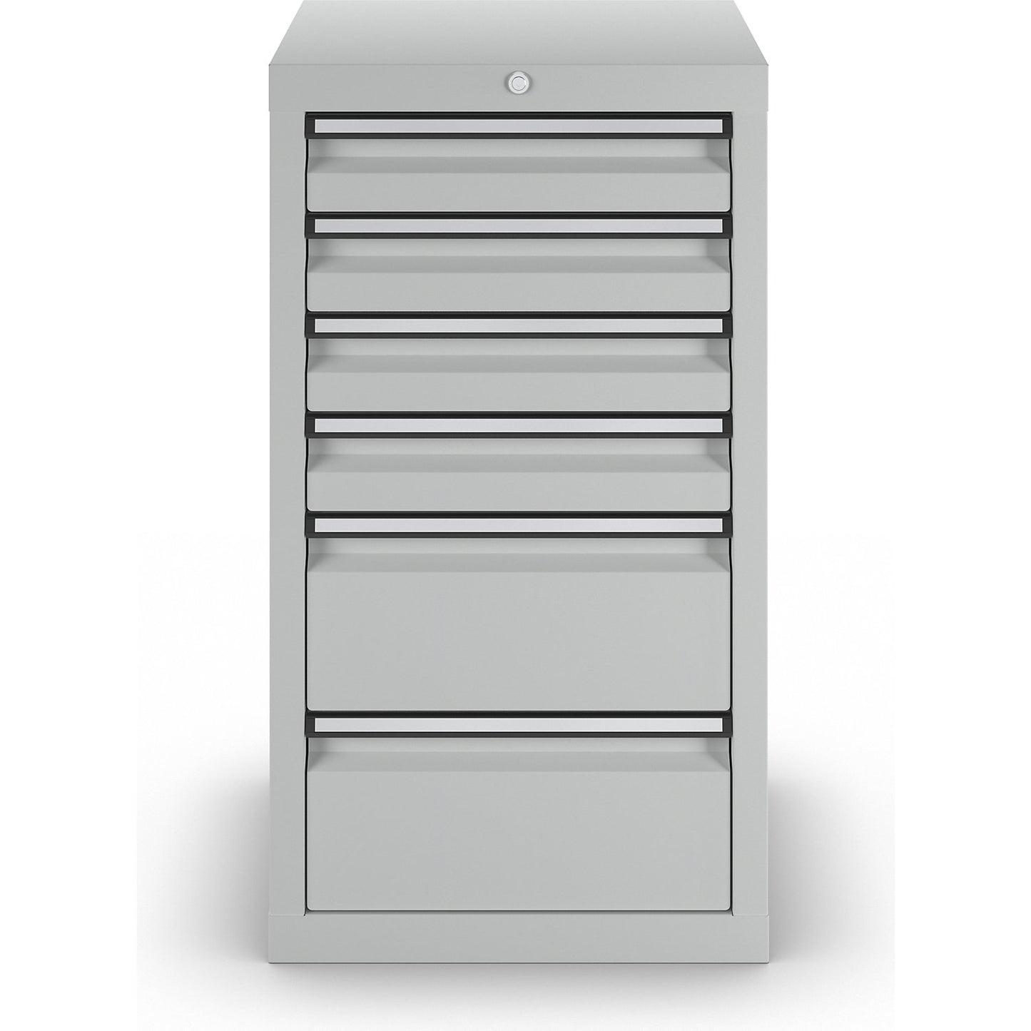 Drawer cupboard, HxWxD 900 x 500 x 500 mm, 4 x 100 mm high drawers, 2 x 200 mm drawers, body and drawers, grey.