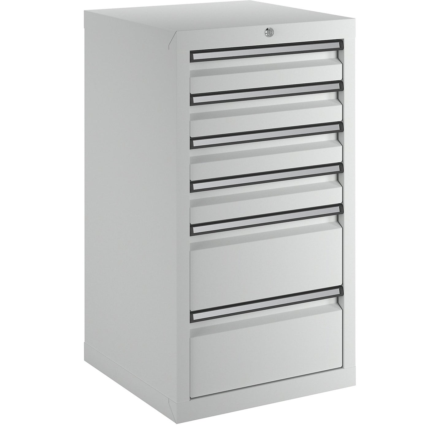 Drawer cupboard, HxWxD 900 x 500 x 500 mm, 4 x 100 mm high drawers, 2 x 200 mm drawers, body and drawers, grey.