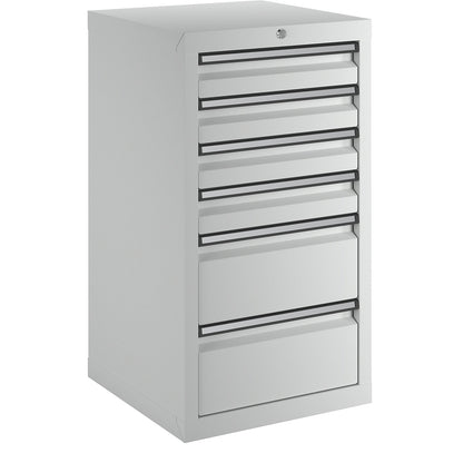Drawer cupboard, HxWxD 900 x 500 x 500 mm, 4 x 100 mm high drawers, 2 x 200 mm drawers, body and drawers, grey.