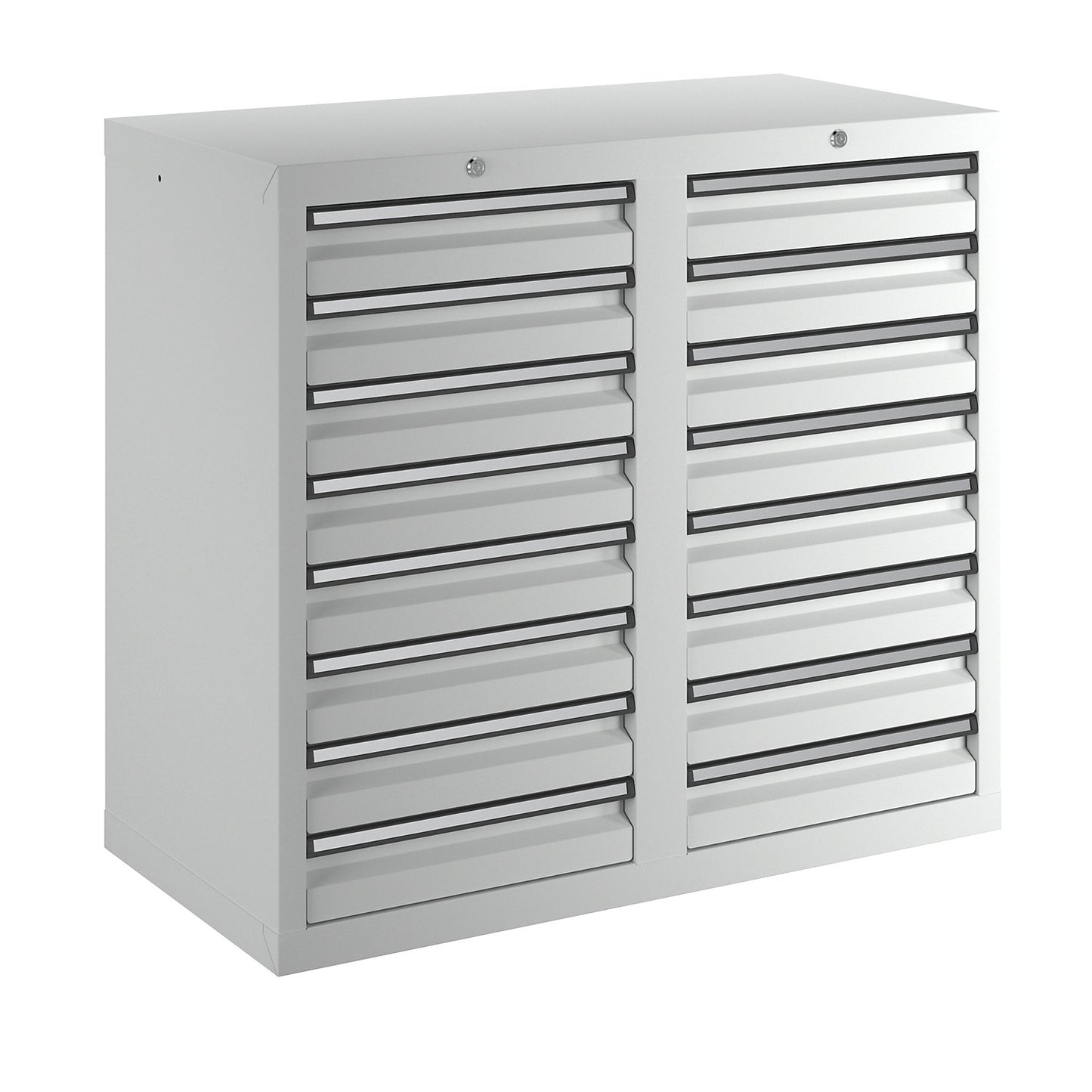 Drawer cupboard, HxWxD 900 x 1000 x 500 mm, 16 x 100 mm high drawers, body and drawers, grey.