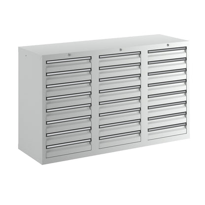 Drawer cupboard, HxWxD 900 x 1500 x 500 mm, 24 x 100 mm high drawers, body and drawers, grey.