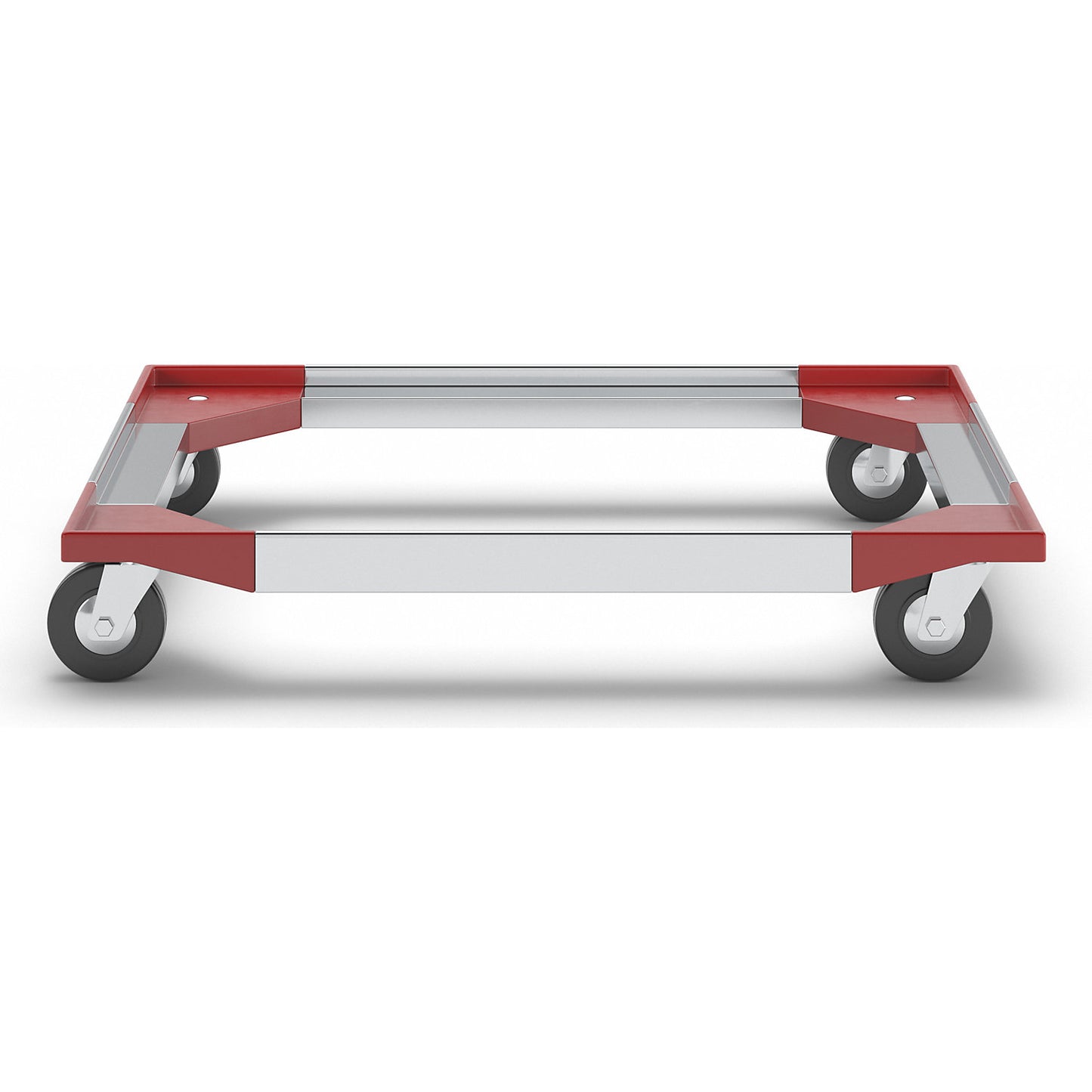 Aluminium dolly, 810x610 mm, solid rubber wheels.