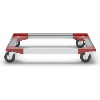 Aluminium dolly, 810x610 mm, solid rubber wheels.