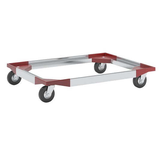 Aluminium dolly, 810x610 mm, solid rubber wheels.