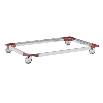 Aluminium dolly, 1210x810 mm, polypropylene wheels.