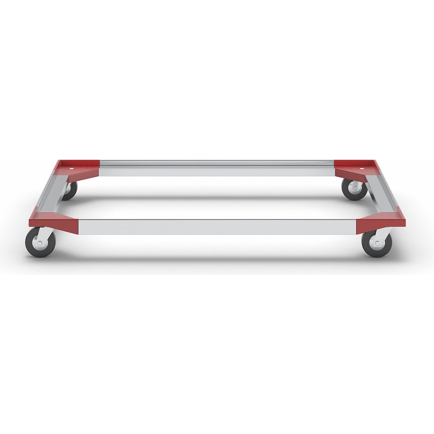 Aluminium dolly, 1210x810 mm, solid rubber wheels.