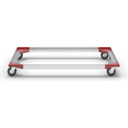 Aluminium dolly, 1210x810 mm, solid rubber wheels.