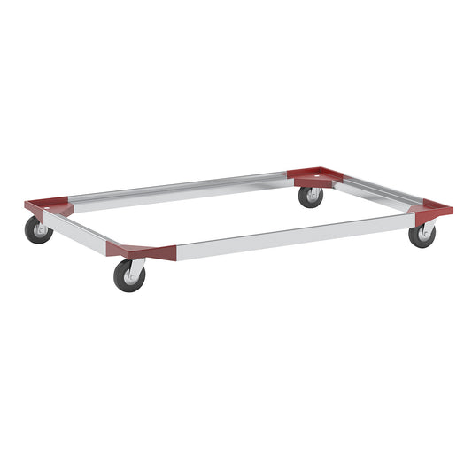 Aluminium dolly, 1210x810 mm, solid rubber wheels.