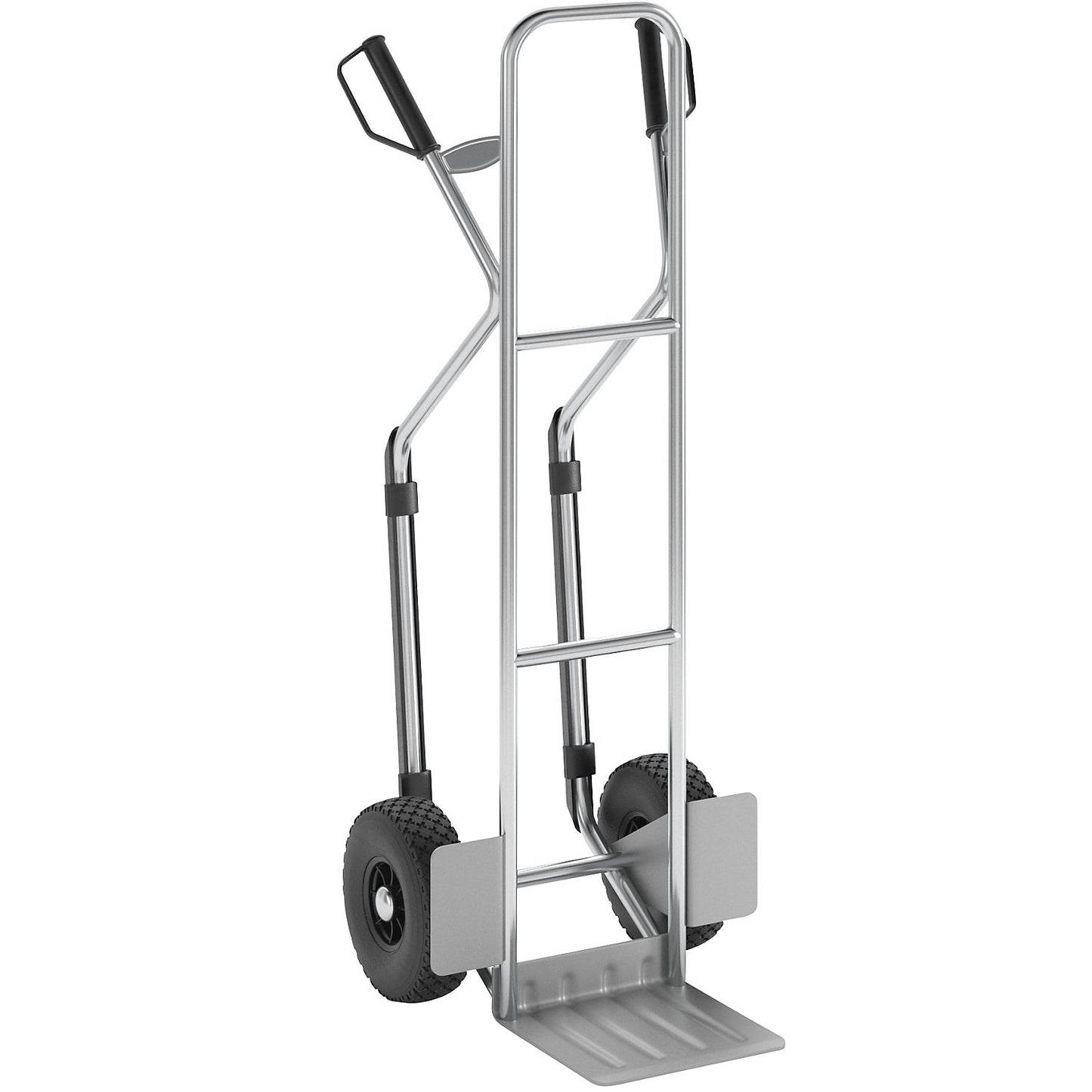 Sack truck made of aluminium, model XL: large footplate and glide runners, with fixed footplate.