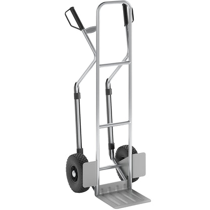 Sack truck made of aluminium, model XL: large footplate and glide runners, with fixed footplate.