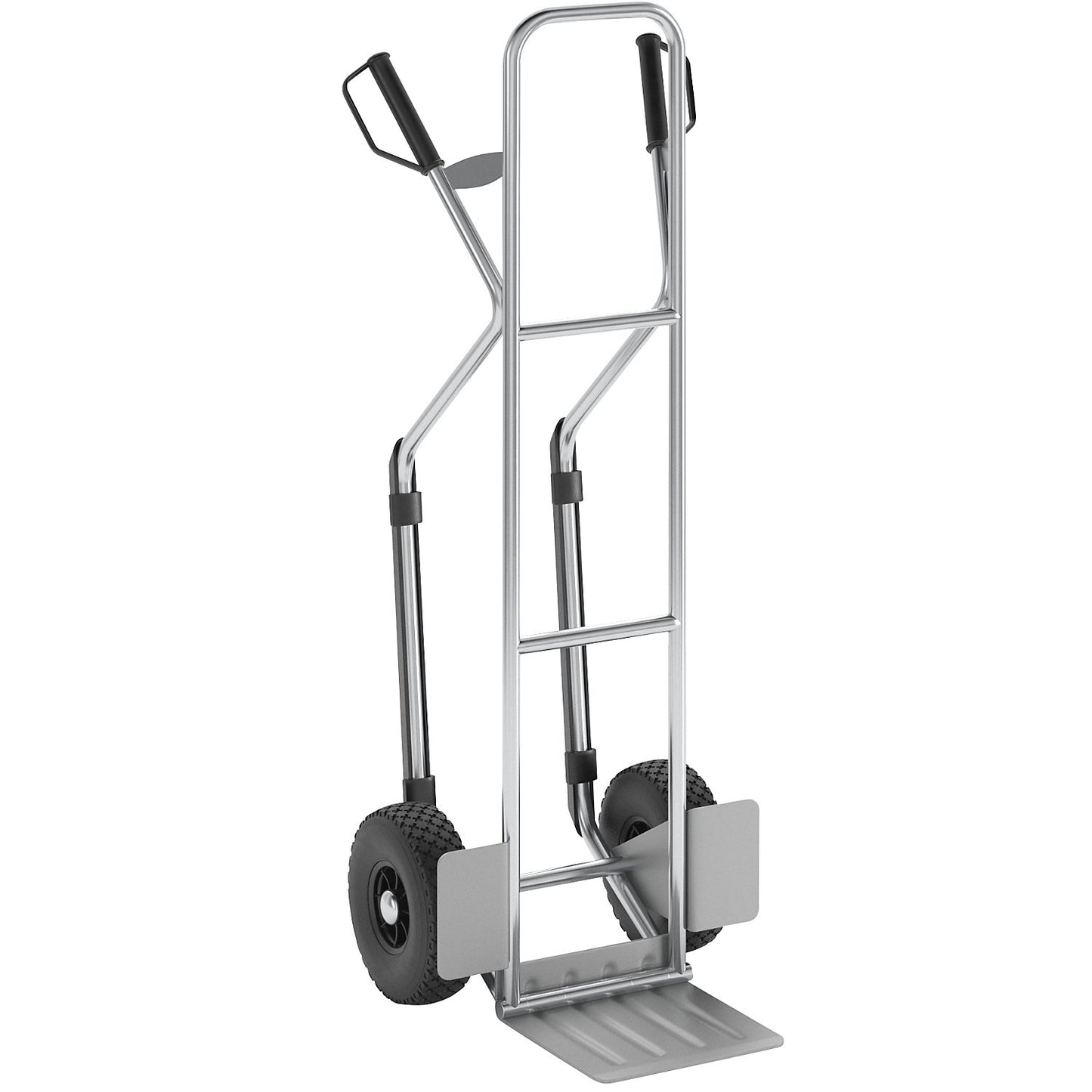 Sack truck made of aluminium, model XL: large footplate and glide runners, with folding footplate.