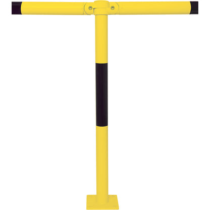 Railing system, upright with base plate, yellow/black.