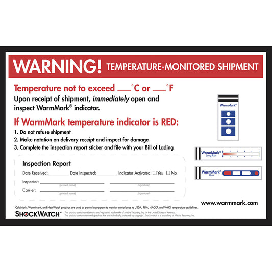 WarmMark® warning label, pack of 10, LxW 222 x 146 mm.