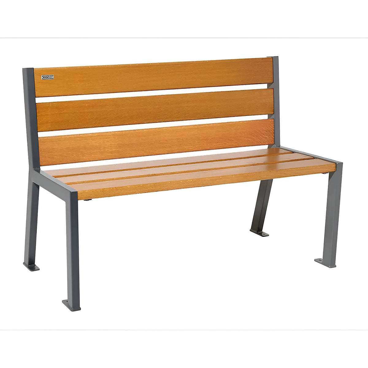 SILAOS® wooden bench with back rest, height 866 mm, length 1200 mm, charcoal, light oak finish.