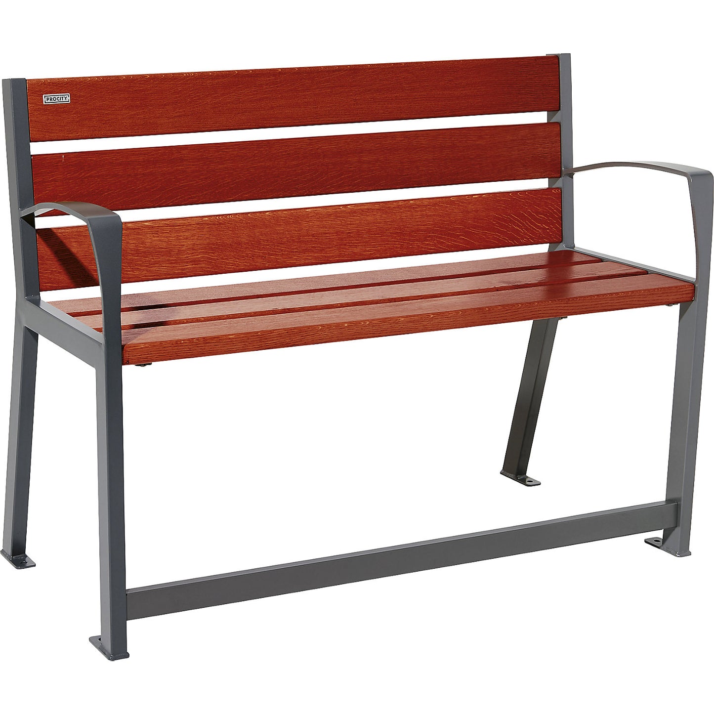 SILAOS® bench made of wood, with back rest, length 1200 mm, with arm rests, mahogany.
