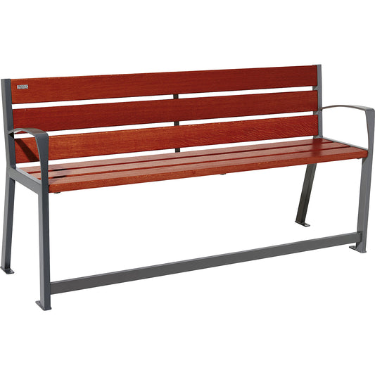 SILAOS® bench made of wood, with back rest, length 1800 mm, with arm rests, mahogany.