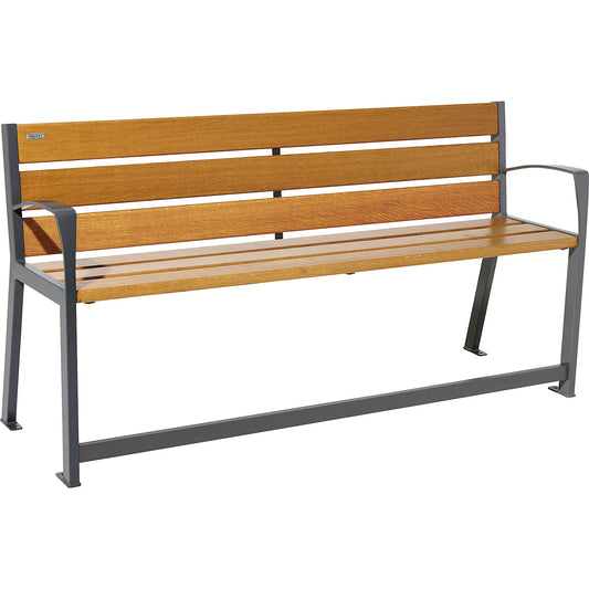 SILAOS® bench made of wood, with back rest, length 1800 mm, with arm rests, light oak finish.