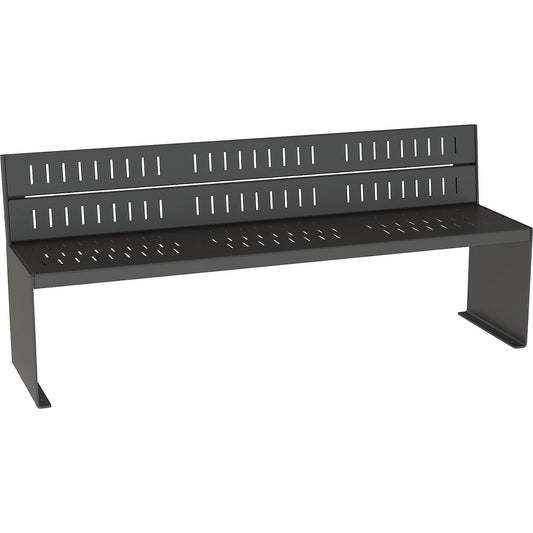 KUBE bench made of steel, overall depth 450 mm, charcoal, with back rest.