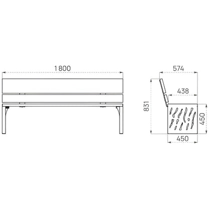 VENEDIG bench, seat depth 450 mm, charcoal, with back rest.