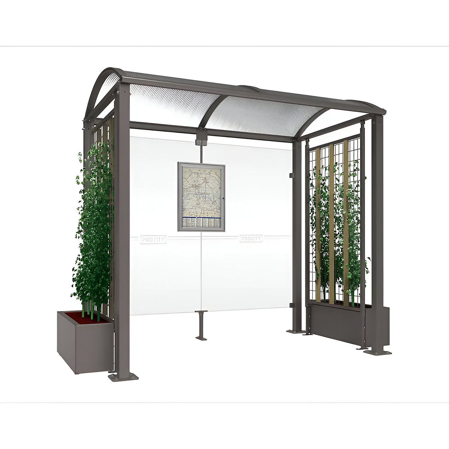 Waiting shelter, with 2 side panels, width 2520 mm, charcoal.